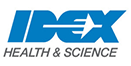 Bold blue text that spells IDEX and Health& Science in black text stacked underneath