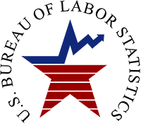 Red, white and blue star with the words U.S. Bureau of Labor Statistics surrounding it.