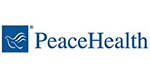 small blue square with white outline of bird and the work PeaceHealth in blue font